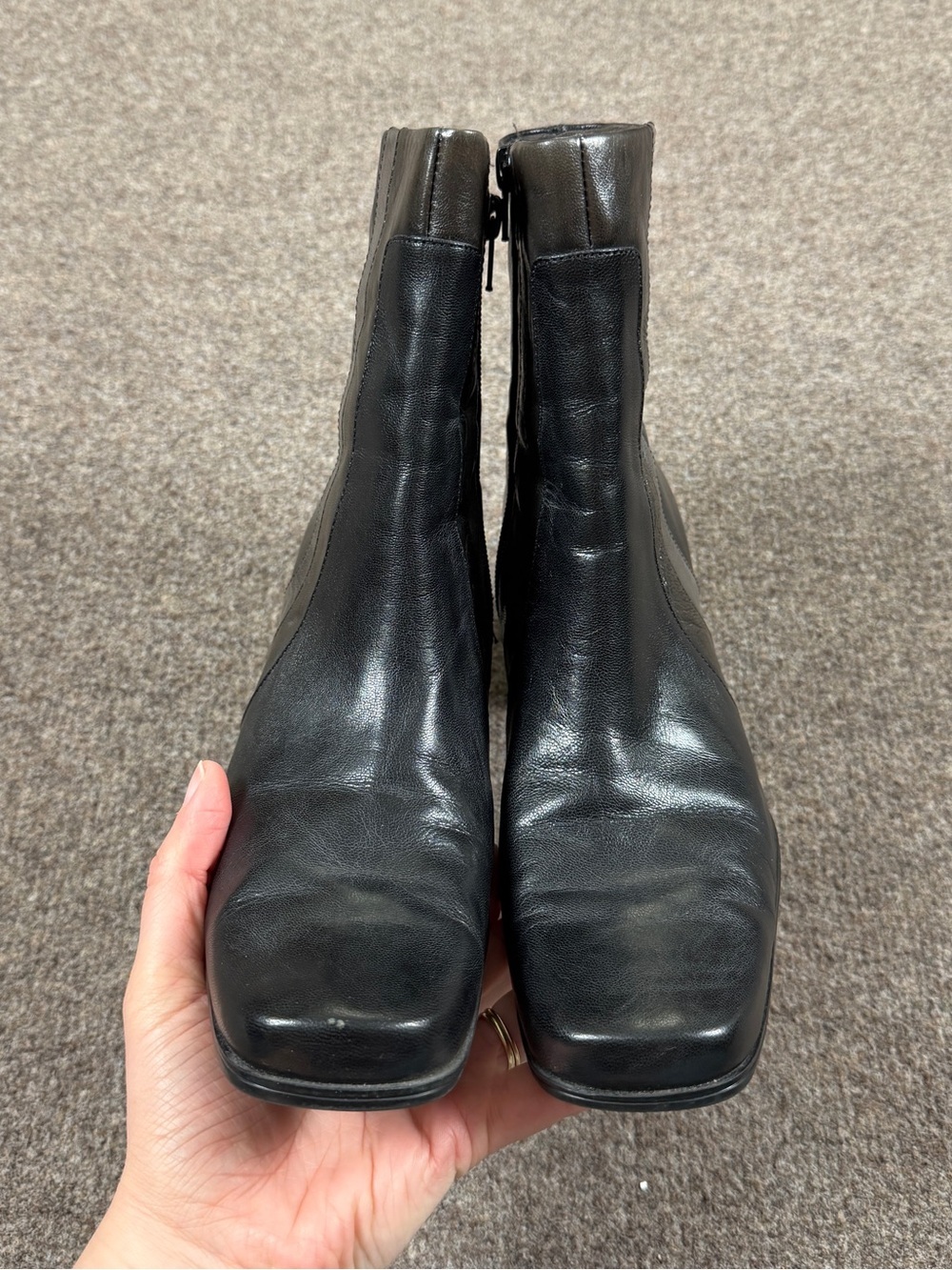 90s Y2K Liz Claiborne Black Leather Chunky Heel Square Toe Ankle Boots Women’s 8 - Picture 5 of 12